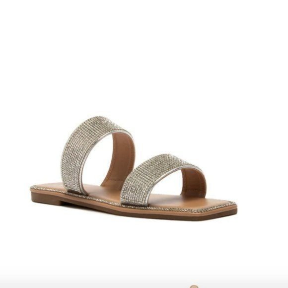 !! NEW !! Embellished Double Strap Square Toe Sandals in Silver - Picture 5 of 12